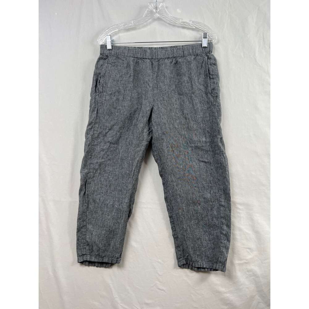 J. Jill Love Linen Pants Women S Petite Grey Tapered Crop Elastic Waist Pockets